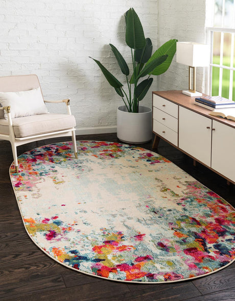 Multicolor 5' x 8' Chromatic Oval Area Rug 100% Polypropylene With Cotton Backing Abstract Modern Colorful Carpet Mat for Home Decor & Interior Design for Sale at Rug Engine