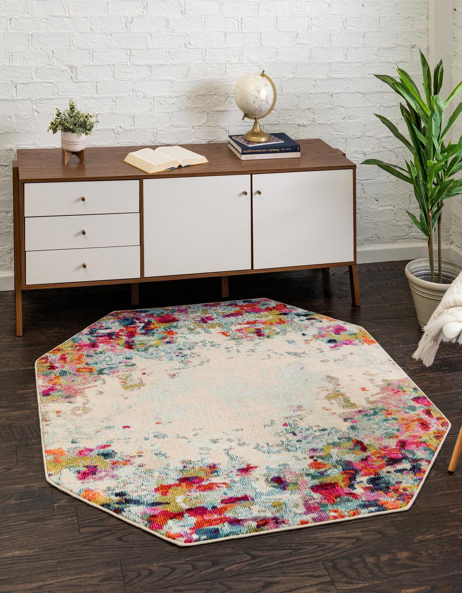 Multicolor 5' x 5' Chromatic Octagon Area Rug 100% Polypropylene With ...