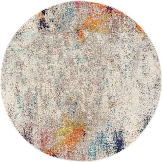 Beige 5' x 5' Chromatic Round Area Rug 100% Polypropylene With Cotton Backing Abstract Modern Colorful Carpet Mat for Home Decor & Interior Design for Sale at Rug Engine