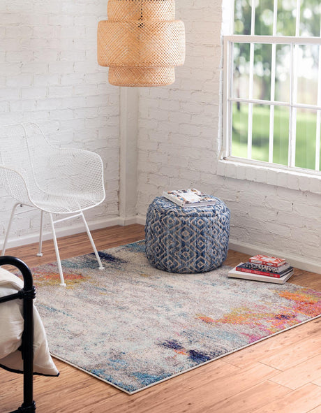 Beige 4' x 4' Chromatic Square Area Rug 100% Polypropylene With Cotton Backing Abstract Modern Colorful Carpet Mat for Home Decor & Interior Design for Sale at Rug Engine