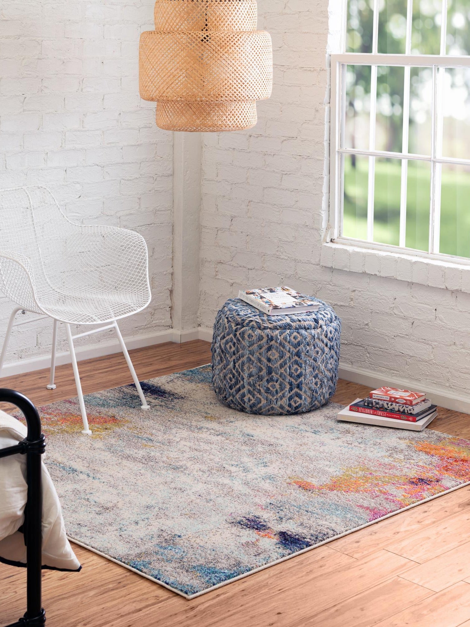 Beige 5' x 5' Chromatic Square Area Rug 100% Polypropylene With Cotton Backing Abstract Modern Colorful Carpet Mat for Home Decor & Interior Design for Sale at Rug Engine