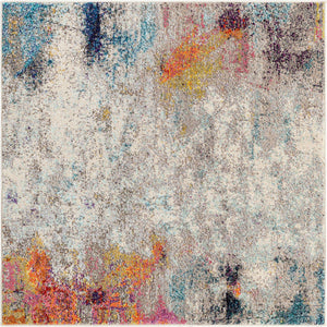 Beige 4' x 4' Chromatic Square Area Rug 100% Polypropylene With Cotton Backing Abstract Modern Colorful Carpet Mat for Home Decor & Interior Design for Sale at Rug Engine