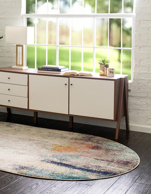 Beige 7' 11 x 10' Chromatic Oval Area Rug 100% Polypropylene With Cotton Backing Abstract Modern Colorful Carpet Mat for Home Decor & Interior Design for Sale at Rug Engine