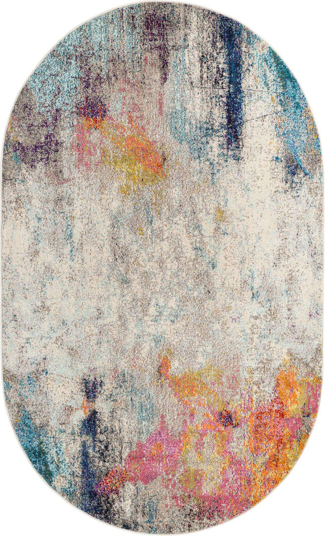 Beige 5' x 8' Chromatic Oval Area Rug 100% Polypropylene With Cotton Backing Abstract Modern Colorful Carpet Mat for Home Decor & Interior Design for Sale at Rug Engine
