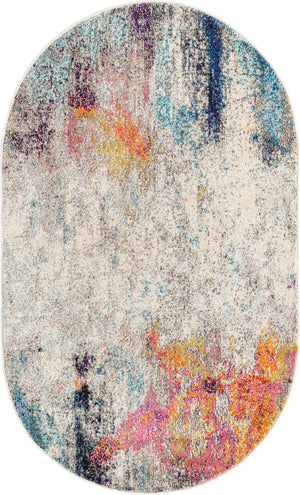 Beige 3' 3 x 5' 3 Chromatic Oval Area Rug 100% Polypropylene With Cotton Backing Abstract Modern Colorful Carpet Mat for Home Decor & Interior Design for Sale at Rug Engine