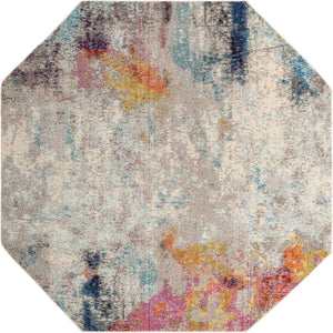 Beige 7' 11 x 7' 11 Chromatic Octagon Area Rug 100% Polypropylene With Cotton Backing Abstract Modern Colorful Carpet Mat for Home Decor & Interior Design for Sale at Rug Engine