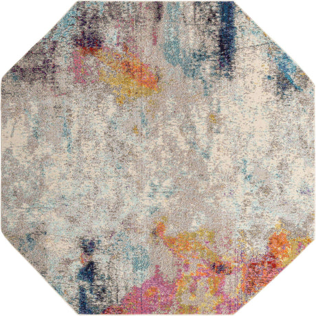 Beige 7' 11 x 7' 11 Chromatic Octagon Area Rug 100% Polypropylene With Cotton Backing Abstract Modern Colorful Carpet Mat for Home Decor & Interior Design for Sale at Rug Engine