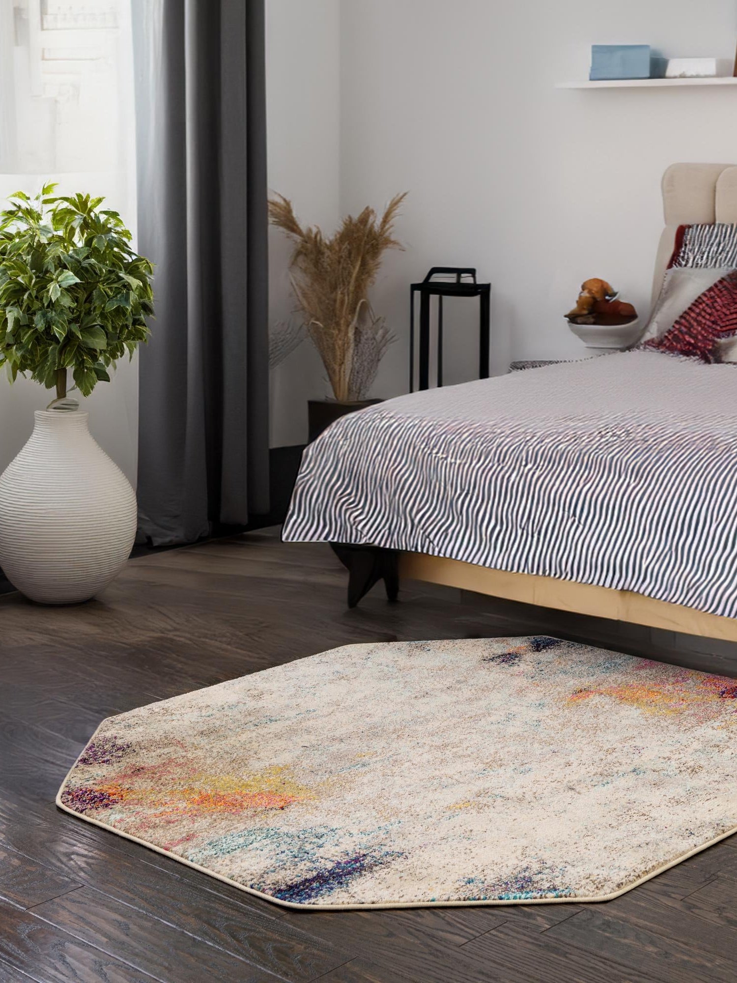 Beige 7' 11 x 7' 11 Chromatic Octagon Area Rug 100% Polypropylene With Cotton Backing Abstract Modern Colorful Carpet Mat for Home Decor & Interior Design for Sale at Rug Engine