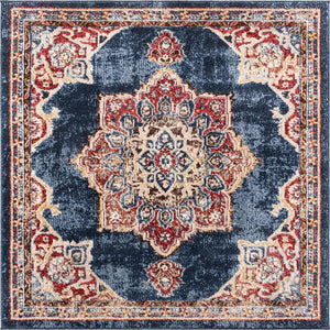 Dark Blue 4' x 4' Utopia Square Area Rug Traditional Vintage Persian Inspired Vivid Color Durable Carpet for Unique Interiors for Sale at Rug Engine