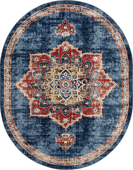 Dark Blue 7' 11 x 10' Utopia Oval Area Rug Traditional Vintage Persian Inspired Vivid Color Durable Carpet for Unique Interiors for Sale at Rug Engine