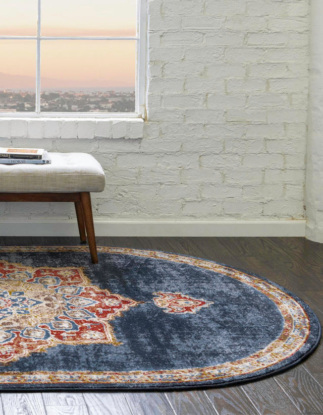 Dark Blue 5' x 8' Utopia Oval Area Rug Traditional Vintage Persian Inspired Vivid Color Durable Carpet for Unique Interiors for Sale at Rug Engine