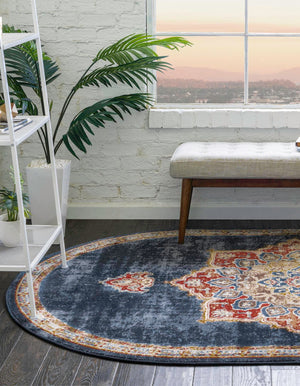 Dark Blue 5' x 8' Utopia Oval Area Rug Traditional Vintage Persian Inspired Vivid Color Durable Carpet for Unique Interiors for Sale at Rug Engine