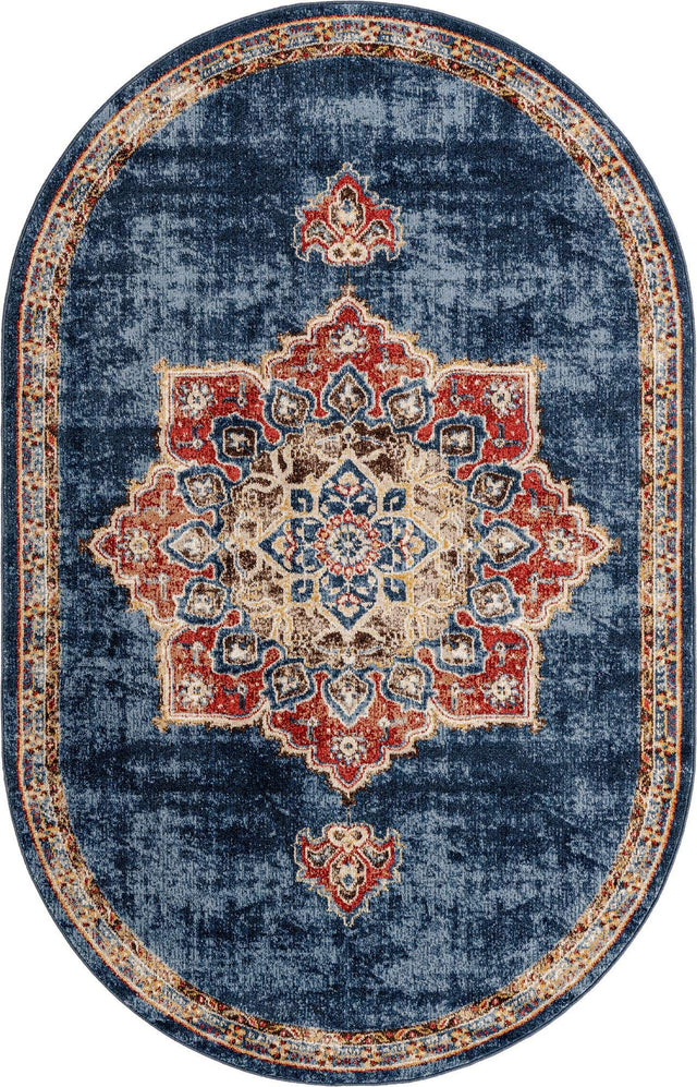 Dark Blue 5' x 8' Utopia Oval Area Rug Traditional Vintage Persian Inspired Vivid Color Durable Carpet for Unique Interiors for Sale at Rug Engine