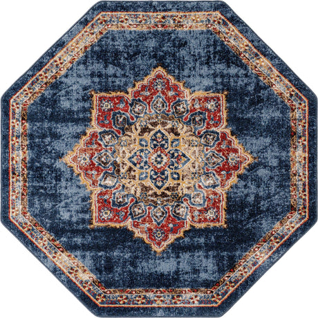 Dark Blue 5' x 5' Utopia Octagon Area Rug Traditional Vintage Persian Inspired Vivid Color Durable Carpet for Unique Interiors for Sale at Rug Engine