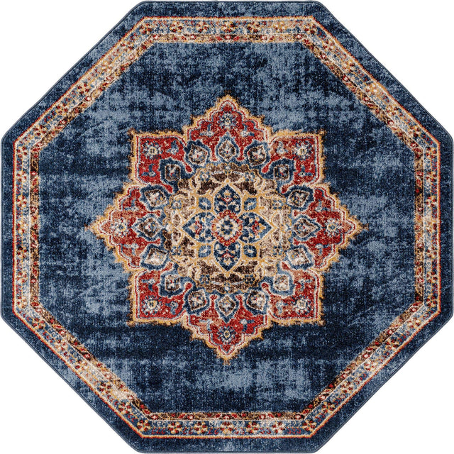 Dark Blue 5' x 5' Utopia Octagon Area Rug Traditional Vintage Persian Inspired Vivid Color Durable Carpet for Unique Interiors for Sale at Rug Engine