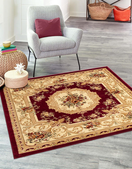 Red 10' x 10' Versailles Square Area Rug Classic Traditional Motif Indoor Carpet for Hallways, Dining Rooms, Bedrooms, Living Room, Office for Sale at Rug Engine