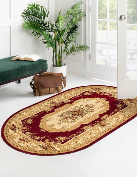 Red 3' 1 x 5' 3 Versailles Oval Area Rug Classic Traditional Motif Indoor Carpet for Hallways, Dining Rooms, Bedrooms, Living Room, Office for Sale at Rug Engine