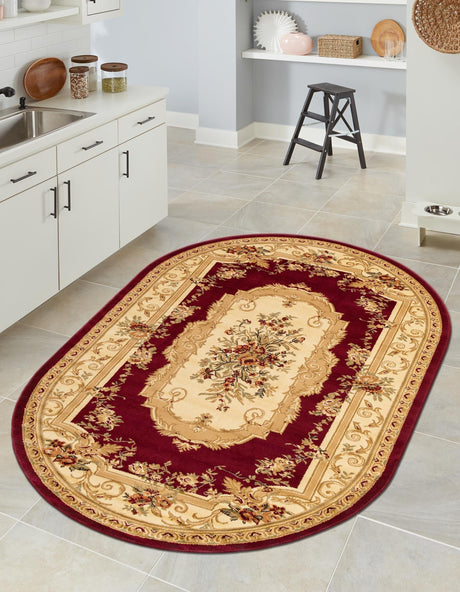 Red 4' 1 x 6' 1 Versailles Oval Area Rug Classic Traditional Motif Indoor Carpet for Hallways, Dining Rooms, Bedrooms, Living Room, Office for Sale at Rug Engine