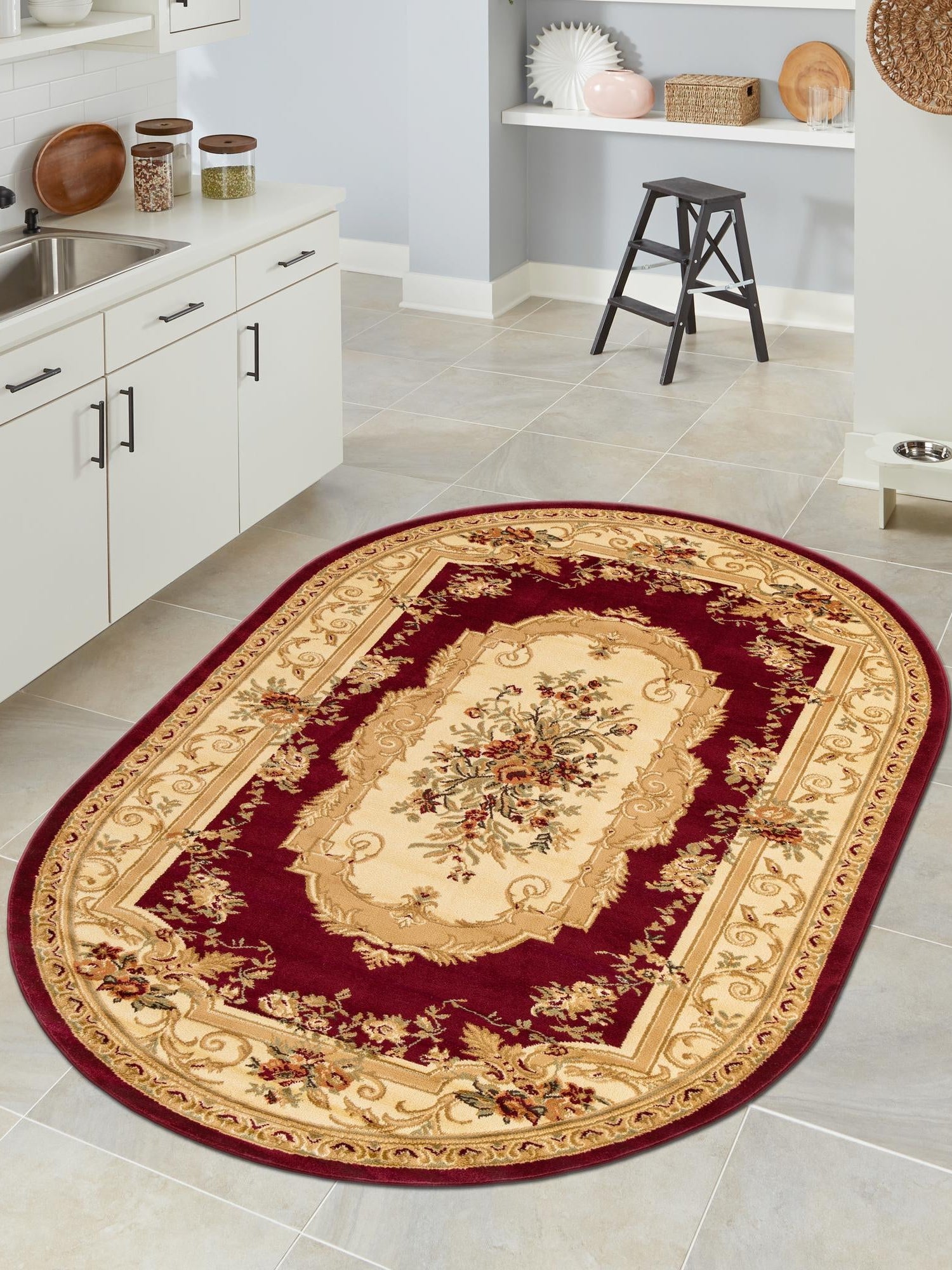 Red 5' 3 x 8' Versailles Oval Area Rug