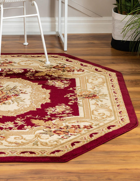Red 5' 3 x 5' 3 Versailles Octagon Area Rug Classic Traditional Motif Indoor Carpet for Hallways, Dining Rooms, Bedrooms, Living Room, Office for Sale at Rug Engine
