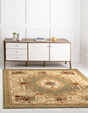 Green 7' 1 x 7' 1 Versailles Square Area Rug Classic Traditional Motif Indoor Carpet for Hallways, Dining Rooms, Bedrooms, Living Room, Office for Sale at Rug Engine