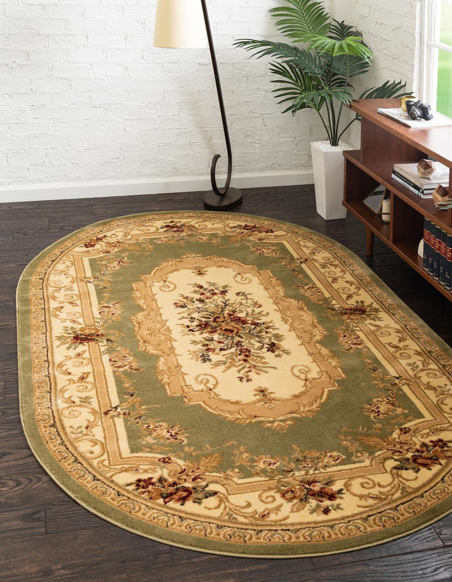 Off Center Rugs Green 3' 1 x 5' 3 Versailles Oval Area Rug Classic Traditional Motif I ...