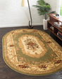 Green 5' 3 x 8' Versailles Oval Area Rug Classic Traditional Motif Indoor Carpet for Hallways, Dining Rooms, Bedrooms, Living Room, Office for Sale at Rug Engine