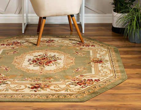 Green 7' 10 x 7' 10 Versailles Octagon Area Rug Classic Traditional Motif Indoor Carpet for Hallways, Dining Rooms, Bedrooms, Living Room, Office for Sale at Rug Engine