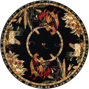 Black 5' 3 x 5' 3 Barnyard Round Area Rug 100% Polypropylene With Cotton Backing Traditional Cottage Rustic Classical Carpet for Living Office Bedroom Dining Room Easy to Clean Long Lasting & Durable Decor for Sale at Rug Engine