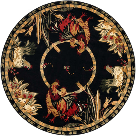 Black 5' 3 x 5' 3 Barnyard Round Area Rug 100% Polypropylene With Cotton Backing Traditional Cottage Rustic Classical Carpet for Living Office Bedroom Dining Room Easy to Clean Long Lasting & Durable Decor for Sale at Rug Engine