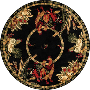 Black 3' 1 x 3' 1 Barnyard Round Area Rug 100% Polypropylene With Cotton Backing Traditional Cottage Rustic Classical Carpet for Living Office Bedroom Dining Room Easy to Clean Long Lasting & Durable Decor for Sale at Rug Engine