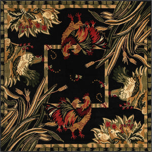 Black 5' 3 x 5' 3 Barnyard Square Area Rug 100% Polypropylene With Cotton Backing Traditional Cottage Rustic Classical Carpet for Living Office Bedroom Dining Room Easy to Clean Long Lasting & Durable Decor for Sale at Rug Engine