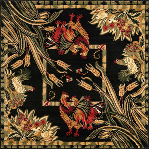 Black 4' 1 x 4' 1 Barnyard Square Area Rug 100% Polypropylene With Cotton Backing Traditional Cottage Rustic Classical Carpet for Living Office Bedroom Dining Room Easy to Clean Long Lasting & Durable Decor for Sale at Rug Engine