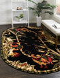Black 4' 1 x 6' 1 Barnyard Oval Area Rug 100% Polypropylene With Cotton Backing Traditional Cottage Rustic Classical Carpet for Living Office Bedroom Dining Room Easy to Clean Long Lasting & Durable Decor for Sale at Rug Engine