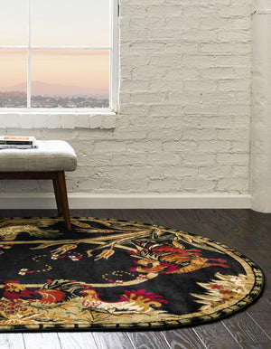 Black 4' 1 x 6' 1 Barnyard Oval Area Rug 100% Polypropylene With Cotton Backing Traditional Cottage Rustic Classical Carpet for Living Office Bedroom Dining Room Easy to Clean Long Lasting & Durable Decor for Sale at Rug Engine