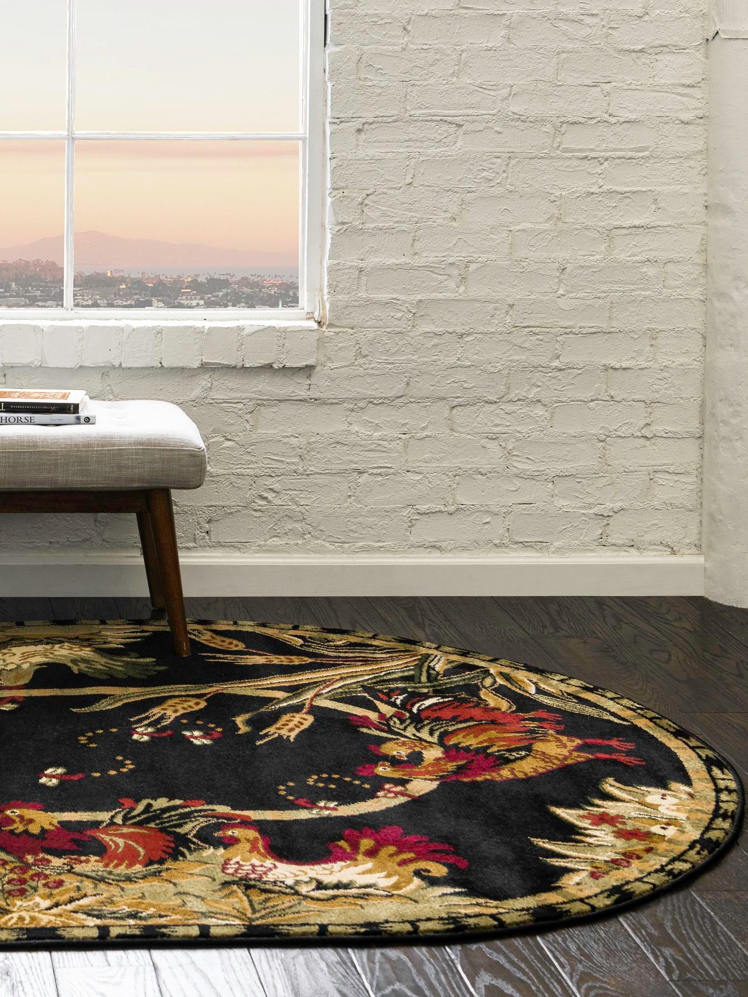 Black 7' 10 x 10' Barnyard Oval Area Rug 100% Polypropylene With Cotton Backing Traditional Cottage Rustic Classical Carpet for Living Office Bedroom Dining Room Easy to Clean Long Lasting & Durable Decor for Sale at Rug Engine