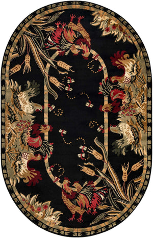 Black 5' 3 x 8' Barnyard Oval Area Rug 100% Polypropylene With Cotton Backing Traditional Cottage Rustic Classical Carpet for Living Office Bedroom Dining Room Easy to Clean Long Lasting & Durable Decor for Sale at Rug Engine