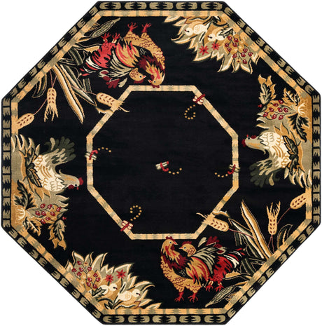 Black 7' 10 x 7' 10 Barnyard Octagon Area Rug 100% Polypropylene With Cotton Backing Traditional Cottage Rustic Classical Carpet for Living Office Bedroom Dining Room Easy to Clean Long Lasting & Durable Decor for Sale at Rug Engine