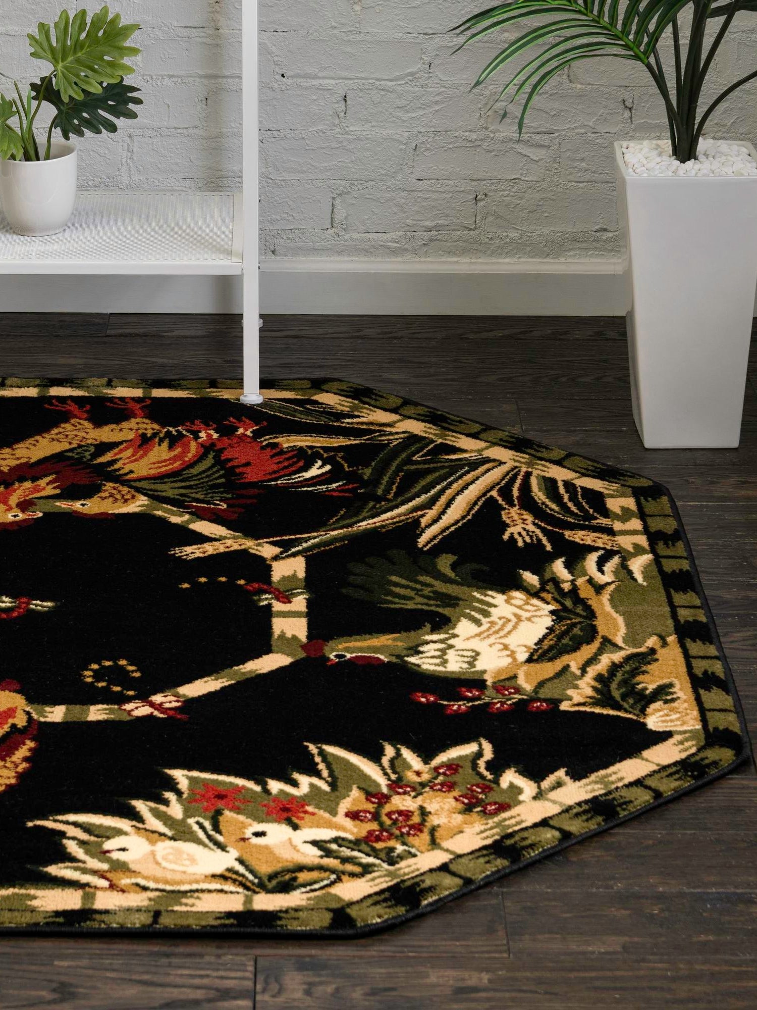 Black 7' 10 x 7' 10 Barnyard Octagon Area Rug 100% Polypropylene With Cotton Backing Traditional Cottage Rustic Classical Carpet for Living Office Bedroom Dining Room Easy to Clean Long Lasting & Durable Decor for Sale at Rug Engine