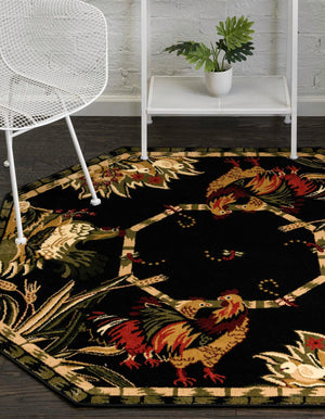 Black 7' 10 x 7' 10 Barnyard Octagon Area Rug 100% Polypropylene With Cotton Backing Traditional Cottage Rustic Classical Carpet for Living Office Bedroom Dining Room Easy to Clean Long Lasting & Durable Decor for Sale at Rug Engine