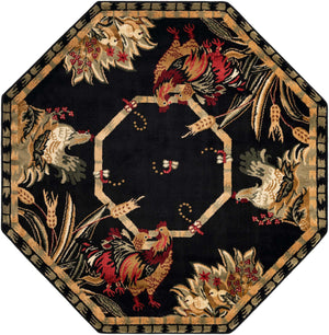 Black 5' 3 x 5' 3 Barnyard Octagon Area Rug 100% Polypropylene With Cotton Backing Traditional Cottage Rustic Classical Carpet for Living Office Bedroom Dining Room Easy to Clean Long Lasting & Durable Decor for Sale at Rug Engine