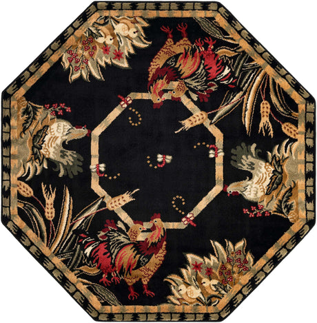 Black 5' 3 x 5' 3 Barnyard Octagon Area Rug 100% Polypropylene With Cotton Backing Traditional Cottage Rustic Classical Carpet for Living Office Bedroom Dining Room Easy to Clean Long Lasting & Durable Decor for Sale at Rug Engine
