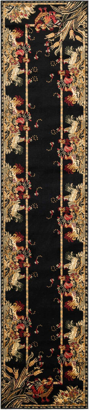 Black 2' 7 x 12' Barnyard Runner Area Rug 100% Polypropylene With Cotton Backing Traditional Cottage Rustic Classical Carpet for Living Office Bedroom Dining Room Easy to Clean Long Lasting & Durable Decor for Sale at Rug Engine