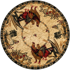 Cream 5' 3 x 5' 3 Barnyard Round Area Rug 100% Polypropylene With Cotton Backing Traditional Cottage Rustic Classical Carpet for Living Office Bedroom Dining Room Easy to Clean Long Lasting & Durable Decor for Sale at Rug Engine