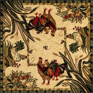 Cream 5' 3 x 5' 3 Barnyard Square Area Rug 100% Polypropylene With Cotton Backing Traditional Cottage Rustic Classical Carpet for Living Office Bedroom Dining Room Easy to Clean Long Lasting & Durable Decor for Sale at Rug Engine