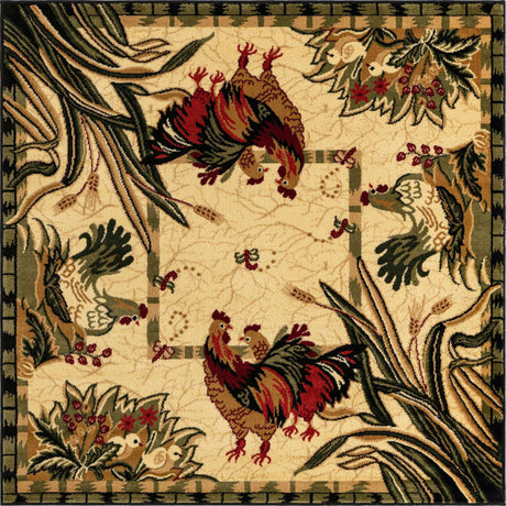 Cream 5' 3 x 5' 3 Barnyard Square Area Rug 100% Polypropylene With Cotton Backing Traditional Cottage Rustic Classical Carpet for Living Office Bedroom Dining Room Easy to Clean Long Lasting & Durable Decor for Sale at Rug Engine