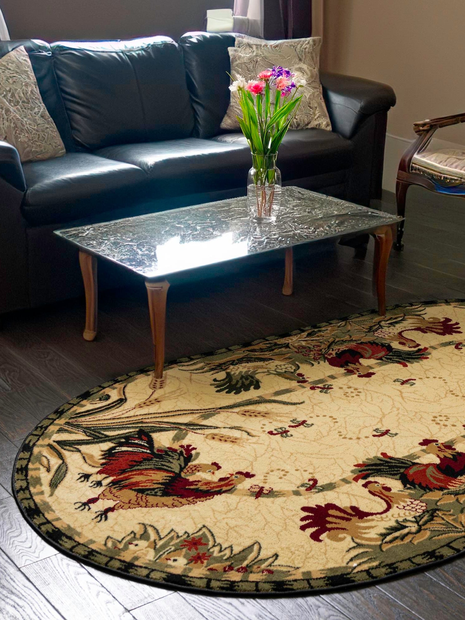 Cream 5' 3 x 8' Barnyard Oval Area Rug 100% Polypropylene With Cotton Backing Traditional Cottage Rustic Classical Carpet for Living Office Bedroom Dining Room Easy to Clean Long Lasting & Durable Decor for Sale at Rug Engine