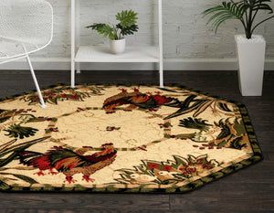 Cream 5' 3 x 5' 3 Barnyard Octagon Area Rug 100% Polypropylene With Cotton Backing Traditional Cottage Rustic Classical Carpet for Living Office Bedroom Dining Room Easy to Clean Long Lasting & Durable Decor for Sale at Rug Engine