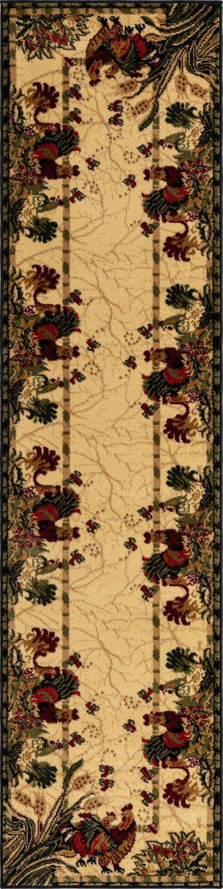 Cream 2' x 8' Barnyard Runner Area Rug 100% Polypropylene With Cotton Backing Traditional Cottage Rustic Classical Carpet for Living Office Bedroom Dining Room Easy to Clean Long Lasting & Durable Decor for Sale at Rug Engine