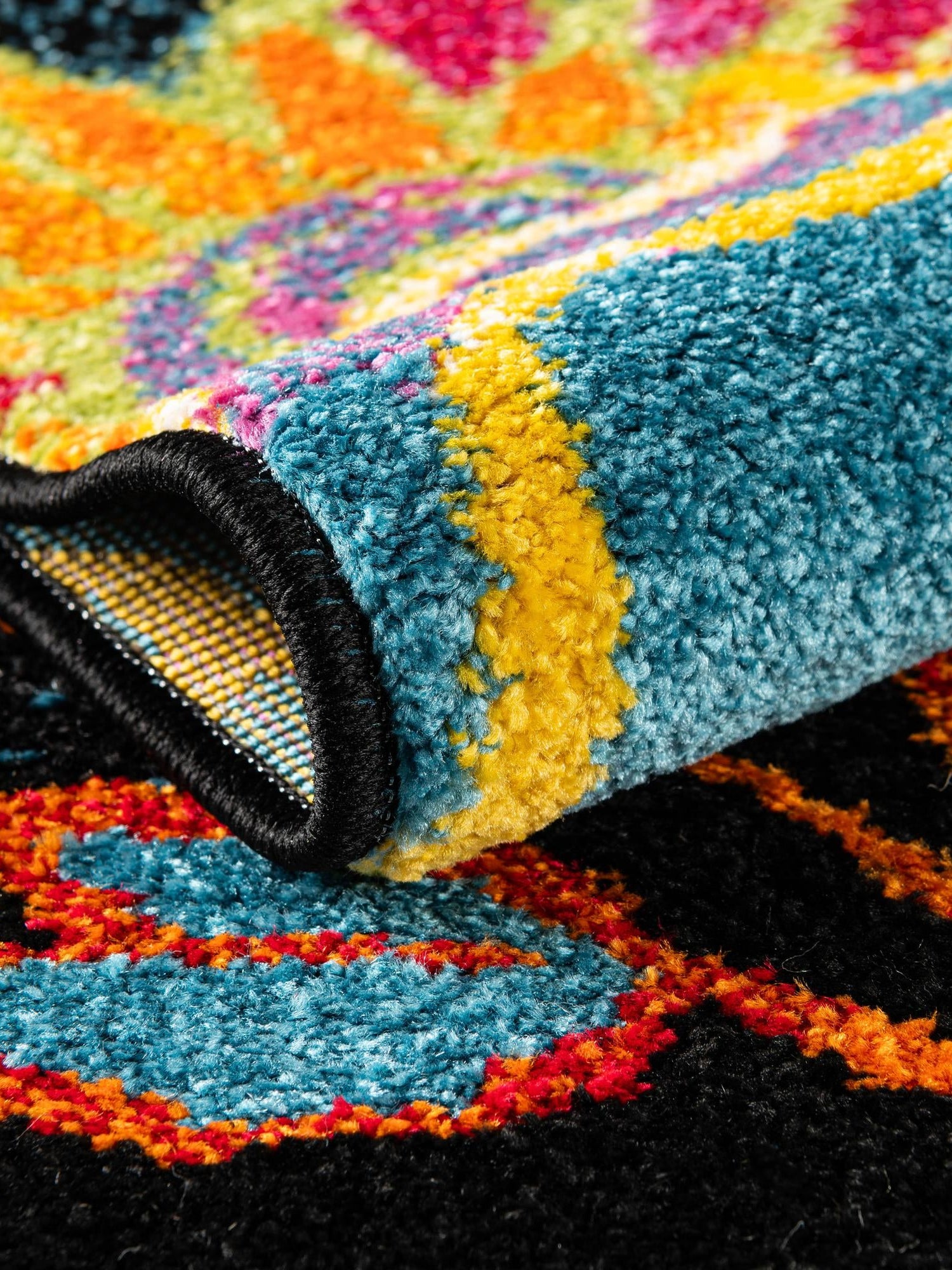 Black 8' x 8' Lyon Round Area Rug Vivid Colorful Abstract Modern 100% Polypropylene Carpet for Living Room, Dining, Office for Sale at Rug Engine